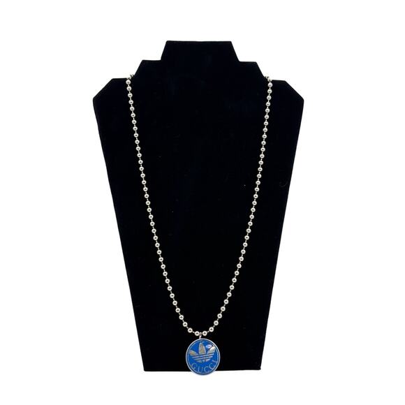 Gucci x adidas Enamel Boule Pendant Necklace*925 Sterling Silver! Unisex! BLUE - Picture 3 of 5